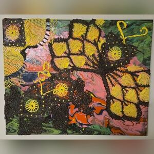 mixed media bohemian yellow butterfly wall hanging 20x16